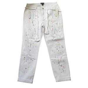 NWT AZI white painted splatter ankle cropped jeans size 8